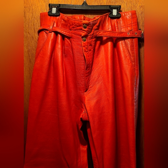 GORGEOUS Garl Creazioni Vera Pelle red genuine leather VINTAGE pants sz42/M - Picture 2 of 12